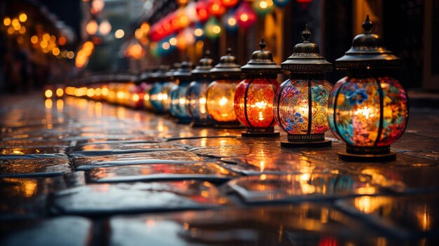 Photo chinese new year celebration with lanterns with flickering light at night