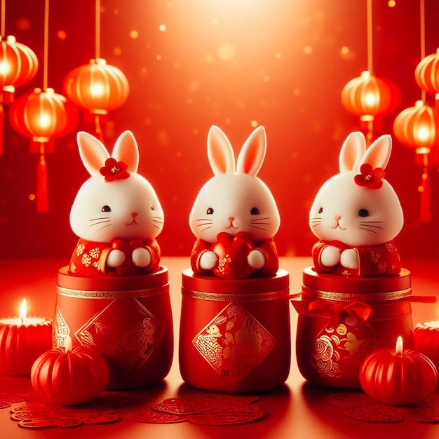 Chinese New Year celebration with a rabbit all red