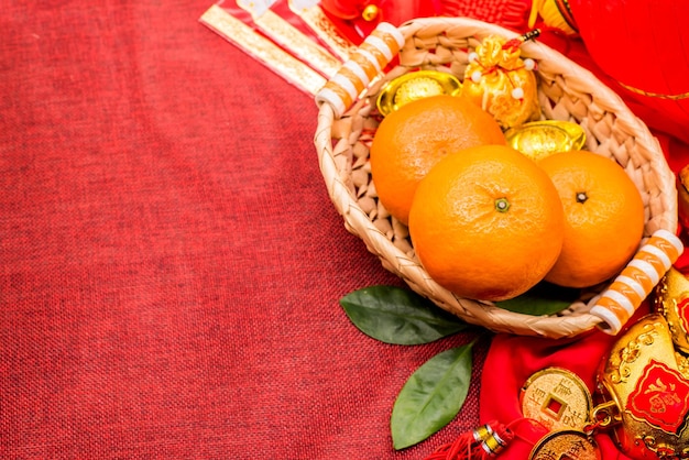 Chinese New Year, Chinese gold ingots and Traditional chinese style (Foreign text means blessing and lucky)