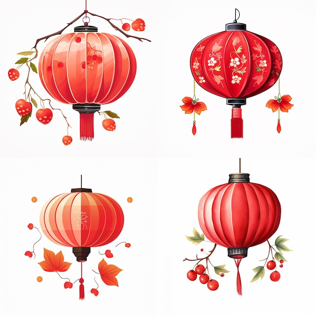 Photo chinese new year chinese traditional red background greeting with lanterns