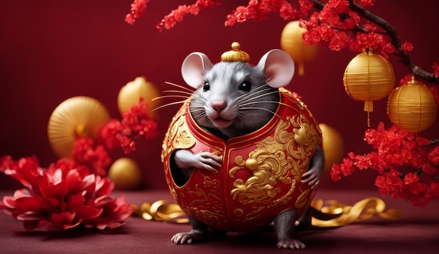 Photo chinese new year chinese zodiac animal rat background 3d chinese new year background wallpaper