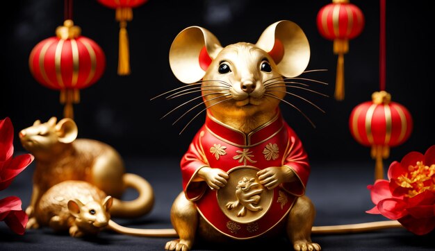 Photo chinese new year chinese zodiac animal rat background 3d chinese new year background wallpaper