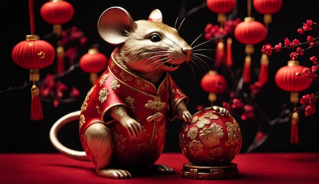 Photo chinese new year chinese zodiac animal rat background 3d chinese new year background wallpaper