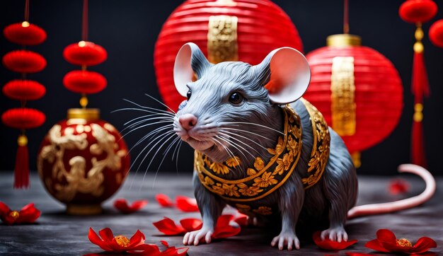 Chinese new year chinese zodiac animal rat background 3d Chinese new year background wallpaper