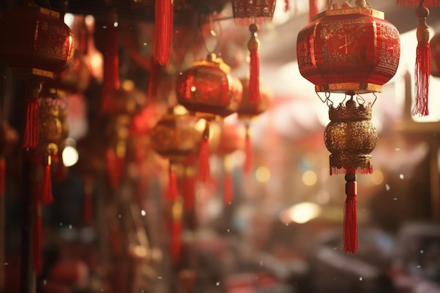 Foto capodanno cinese zodiaco cinese mercato di hong kong giallo scuro e rosso chiaro con spazio per il testo