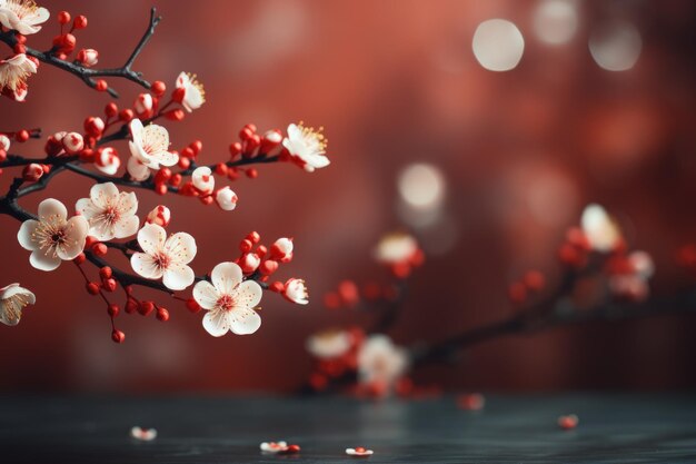 Chinese new year concept paper art style background Dragon and cherry blossom red background