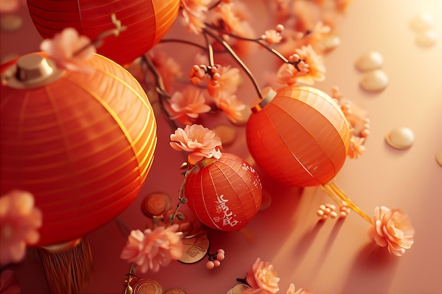 Chinese New Year Concept with Red Lanterns 2