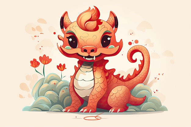 Chinese new year cute dragon plain background