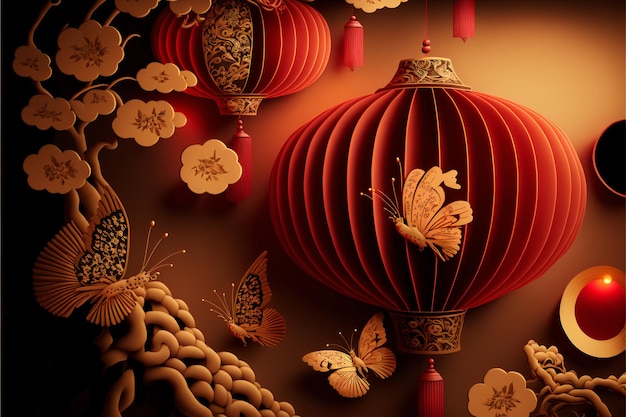 Photo chinese new year decoration background with generative ai technology