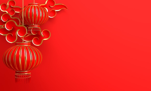 Photo chinese new year decoration with lantern cloud