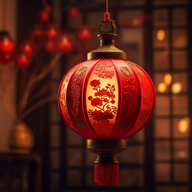 Chinese new year decoration with traditional lanterns or sakura flowers Lunar new year concept