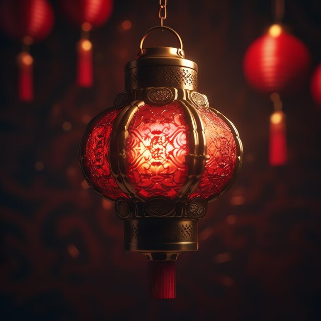 전통적인 랜턴이나 사쿠라 꽃으로 중국 신년 장식 달 신년 개념