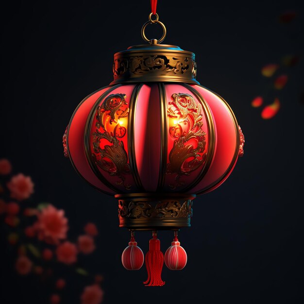 伝統的なランタンや桜の花で中国の新年を飾る 月の新年コンセプト