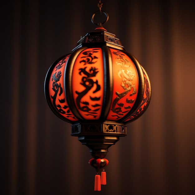Chinese new year decoration with traditional lanterns or sakura flowers Lunar new year concept