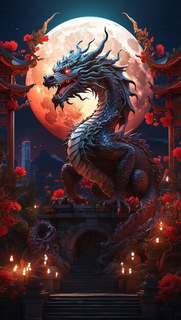 Китайское новогоднее украшение вблизи танцующего дракона и узлов