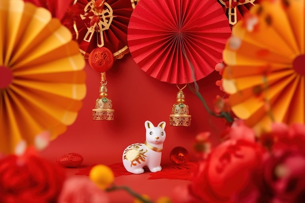 Китайские новогодние украшения Китайский новый год год кролика баннер AI Generated