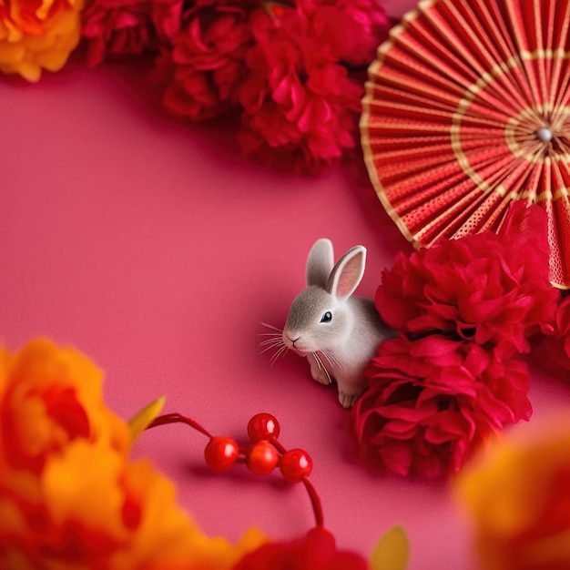 中国の旧正月飾り AI 生成の旧正月ウサギの年バナー