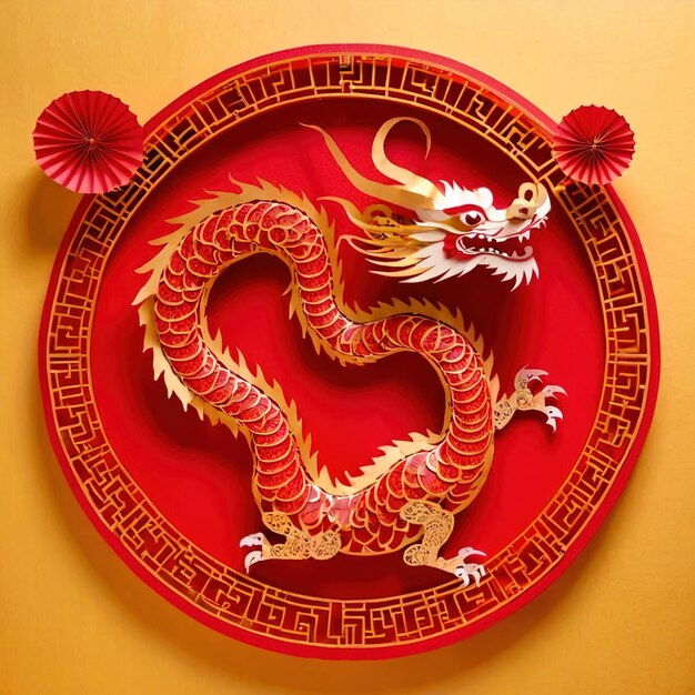 Foto dragone del capodanno cinese per cny 2024 decorazione artigianale tradizionale in carta tagliata