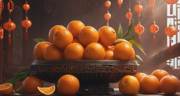 Chinese New Year exchange of oranges photorealistic