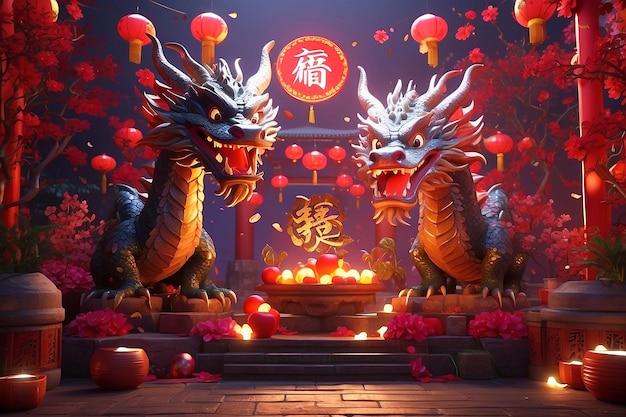 Chinese new year festival celebration with dragon