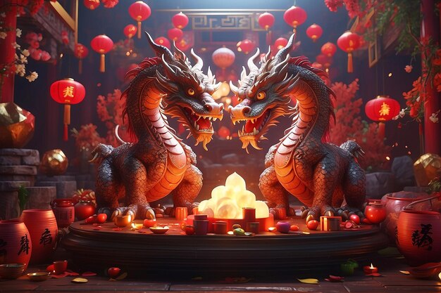 Chinese new year festival celebration with dragon