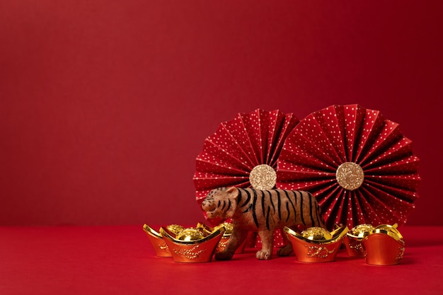 Chinese new year festival decoration over red background