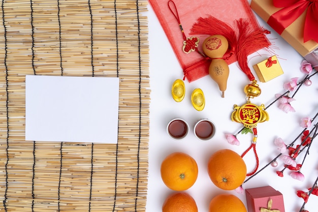 Photo chinese new year festival decorations healthy and wealth orange