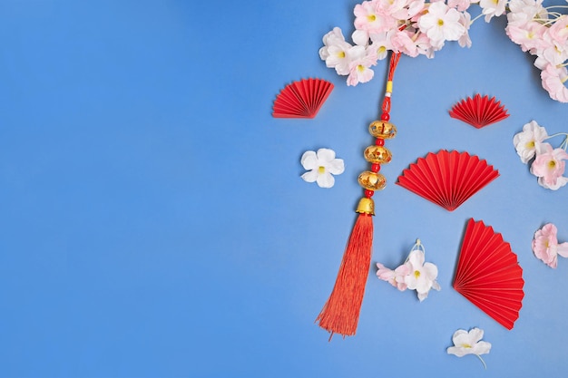 Chinese new year festival decorations made from chinese good luck symbol and plum blossom Copyspace