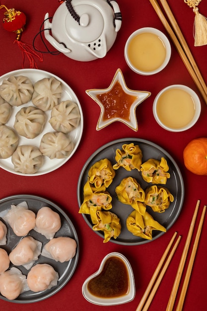 Chinese new year festival or wedding decoration over red background