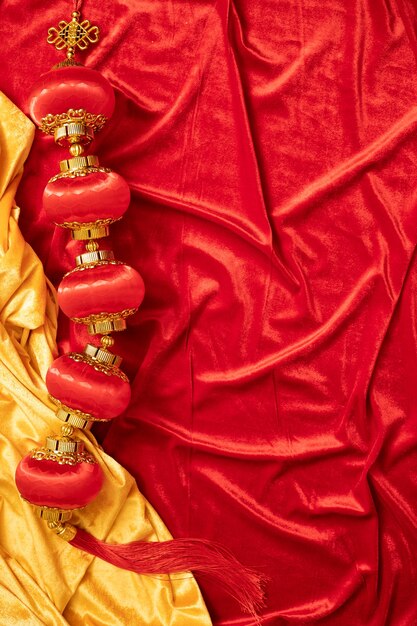 Chinese new year greeting golden and red background with copy space foe celebrate traditional of happiness with  family