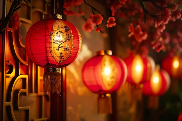 chinese new year hanging lanterns on a wall
