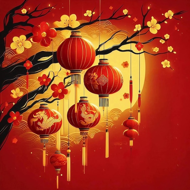 Chinese new year lamps background Ai generated