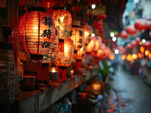 Chinese new year lantern in chinatown area Chinese alphabet Daji dali on Lantern meaning profitable