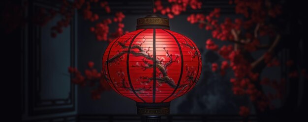 Photo chinese new year lantern on dark background generative ai