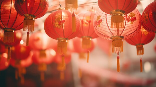 Chinese new year lanterns on a red background festive atmosphere of the chinese new year