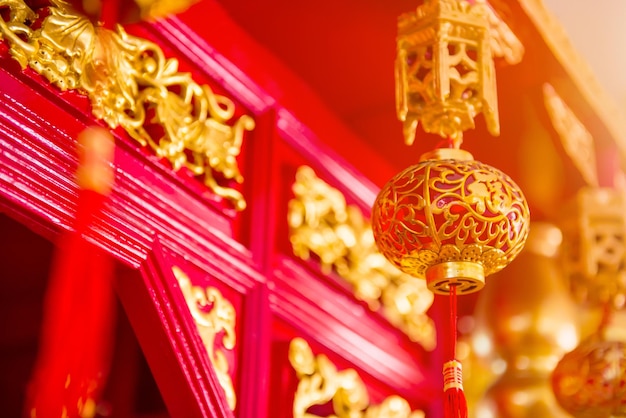 Chinese new year lanterns in the temple (Chinese text means blessing and lucky)