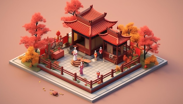 Chinese new year minimalist diorama isometric generated by artificial intelligence