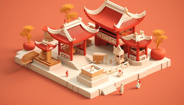 Chinese new year minimalist diorama isometric generated by artificial intelligence