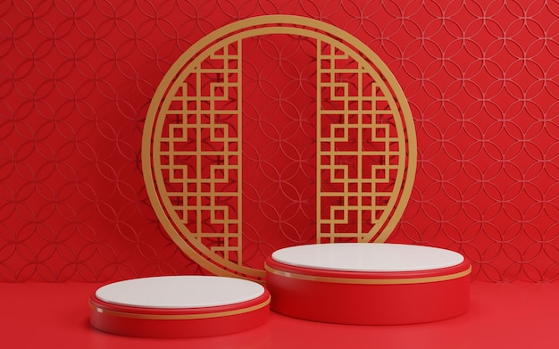 Chinese new year mock up Cylinder podiums, Chinese Festivals, empty pedestal template