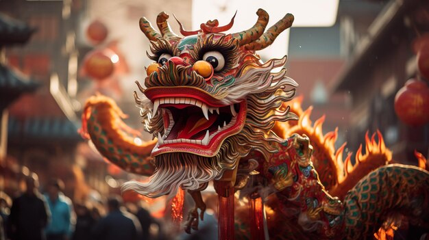 chinese new year multi colored dragon statue symbolizes chinese spirituality