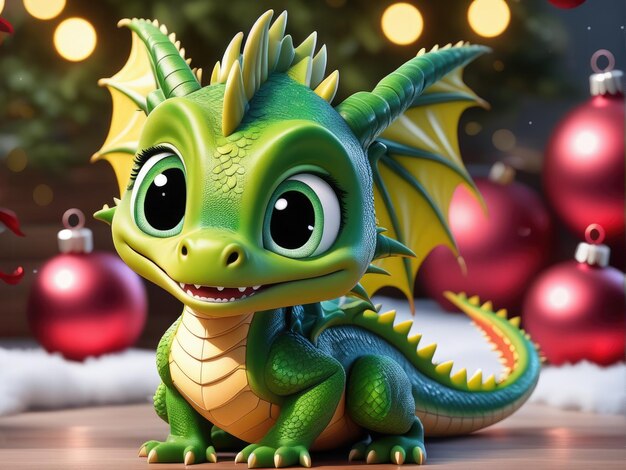 Фото Китайский новый год дракона 2024 рождественский плакат с мультфильмом 3d дракон