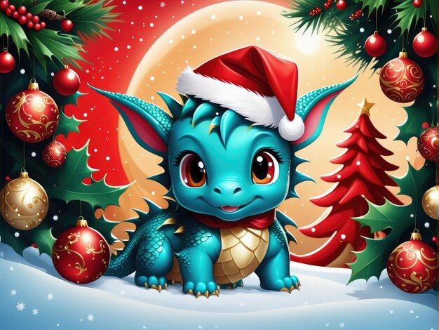 Фото Китайский новый год дракона 2024 рождественский плакат с мультфильмом 3d дракон
