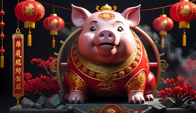 Photo chinese new year pig chinese new yearzodiac signs pig chinese new year background wallpaper