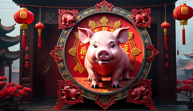 Photo chinese new year pig chinese new yearzodiac signs pig chinese new year background wallpaper