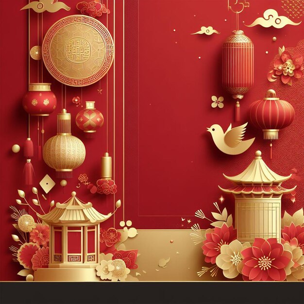 chinese new year poster with gold decorative elements on a red background 12