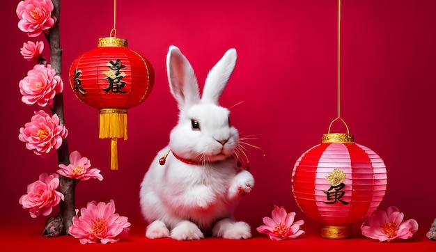 Foto coniglio del capodanno cinese sfondo del capodanna cinese sfondo 3d