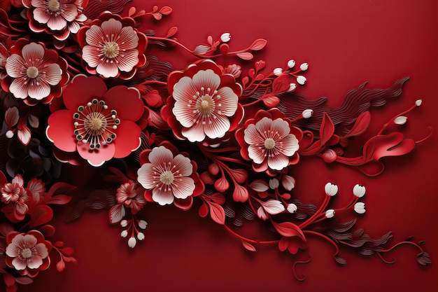 Chinese new year red background flowers background