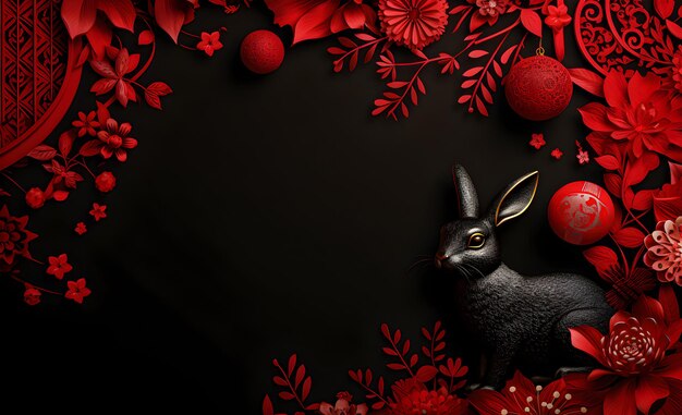 中国の新年黒いウサギの赤い背景