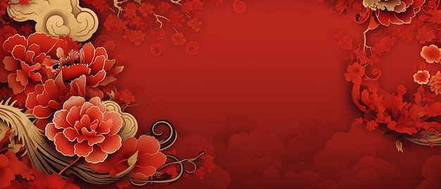 Chinese New Year Red Background with Plum Blossom