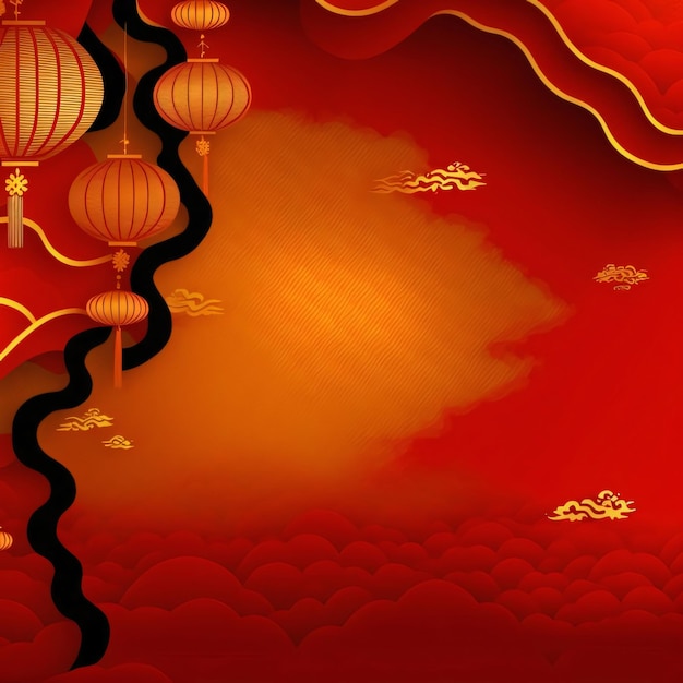 Chinese new year Red card with space for your own content Lanterns and clouds Chinese New Year celebrations